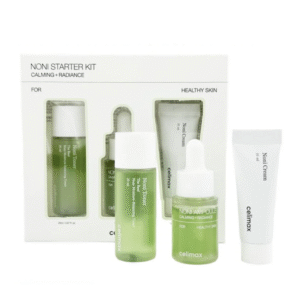Celimax Noni Starter Kit Calming and Radiance – Toner, Ampoule et Crème hydratante pour peau sensible.